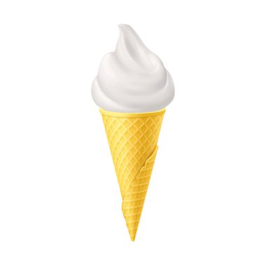 Sarı Waffle Cone 'da yumuşak dondurma. Sokak Fast Food, Tatlı Süt Tatlısı Yaratıcı illüstrasyon Beyaz Arkaplanda İzole Edildi.