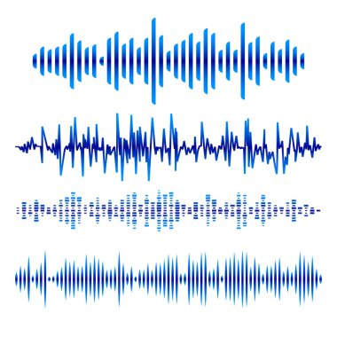 Soyut Müzik Dalgaları Ayarları. Mavi Ses Müziği, Müzik Titreşimleri. Radyo Dalga Simgeleri. Beyaz Arkaplanda Müzik Frekansı