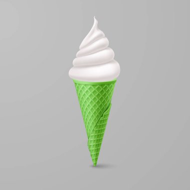 Yeşil gözleme külahında yumuşak dondurma. Sokak Fast Food, Tatlı Sütlü Tatlı Yaratıcı illüstrasyon Gray 'de izole edildi