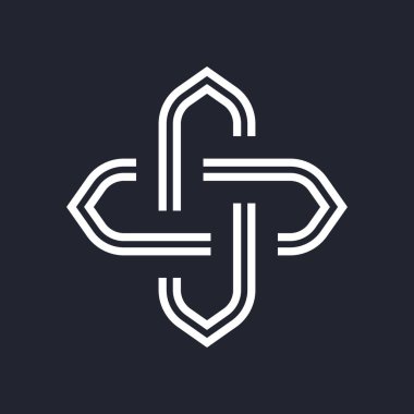 Karmaşık Geometrik Çağdaş Element. Business Corporate Tabelasının logosu. Siyah Arkaplan Üzerine Özet Şekiller, Web Tasarımı veya Bilgi Grafikleri İçin Birleştirilmiş Rakamlar