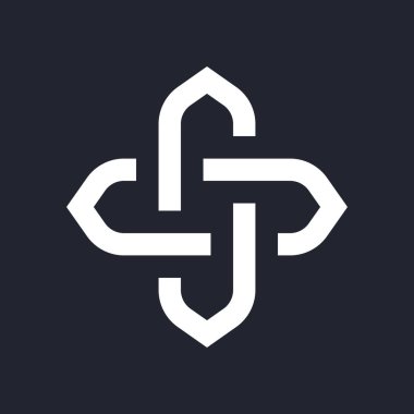 Karmaşık Geometrik Çağdaş Element. İşletme İşletmeleri için Logo Tasarımı. Siyah Arkaplan Üzerine Özet Şekiller, Web Tasarımı veya Bilgi Grafikleri İçin Birleştirilmiş Rakamlar