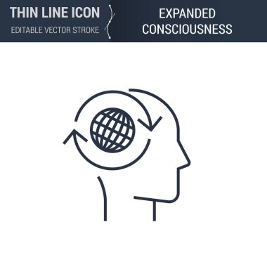 Genişletilmiş Bilinç, Beyin Sürecinin İnce Çizgisi Simgesi. Infographics için Piktogram Grafiksel Uyumlu. Düzenlenebilir Vektör Vuruşu. Premium Mono Lineer Düz Laconic Logosu.