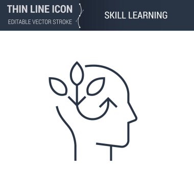 Yetenek Öğrenme ve İnce Çizgi Beyin Sürecinin Simgesi. Infographics için Piktogram Grafiksel Uyumlu. Düzenlenebilir Vektör Vuruşu. Premium Mono Lineer Düz Laconic Logosu