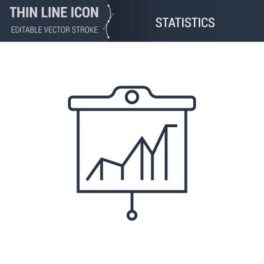 İstatistik Sembolü İnce Satır Reklam Medyası Simgesi. Infographics için Piktogram Grafiksel Uyumlu. Düzenlenebilir Vektör Vuruşu. Premium Mono Lineer Düz Laconic Logosu