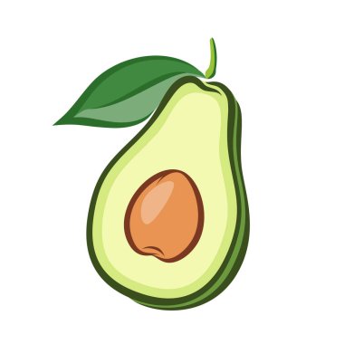 Beyaz Arkaplanda Yeşil Yaprak ve Tohum ile Olgun Yarım Avokado