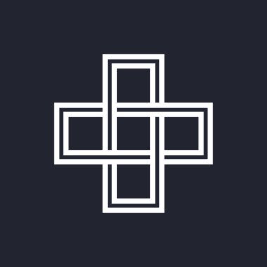 Karmaşık Geometrik Çağdaş Element. İş Kurumu İşareti Simgesi. Siyah Arkaplanda Web Tasarımı ya da Web Siteleri için Birleştirilmiş Rakamlar