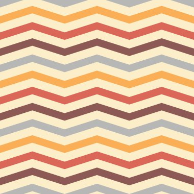 Gri, bej, sarı, kırmızı ve kahverengi renklerde soyut Yatay Zigzag Retro Deseni. Kartlar, Tekstil ve Paket Kağıdı için arkaplan