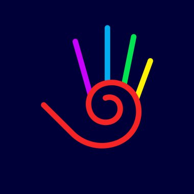 Beş Parmaklı Biçimlendirilmiş Renkli El ve Karanlık Arkaplanda Spiral Tasarım Elementi