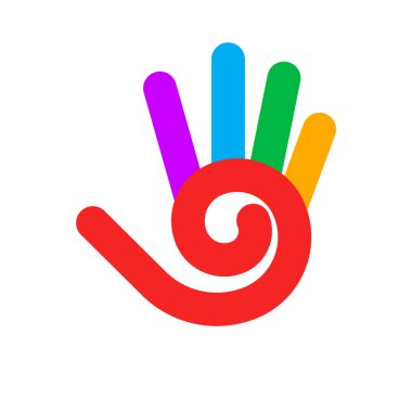 Beş Parmaklı Basit Renkli El ve Beyaz Arkaplanda Spiral Tasarım Elementi
