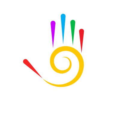 Beş Parmaklı Soyut Biçimli El ve Beyaz Çizimli Spiral Tasarım Elementi