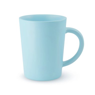 Boş mavi seramik kahve kupası ya da beyaz çay fincanı. Gölge Efekti ile Ayırılmış Mokup ve Tasarımınız için Boşluğu Kopyala