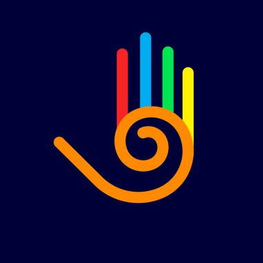Beş Parmaklı Soyut Renkli El ve Karanlık Arkaplanda Spiral Tasarım Elementi