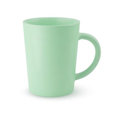 Boş Yeşil Seramik Kahve fincanı ya da Beyaz Arkaplanda Çay fincanı. Gölge Efekti ile Ayırılmış Mokup ve Tasarımınız için Boşluğu Kopyala