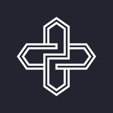 Cross Icon elementleri. Ticari İşletme İşareti için Logo Simgesi. Siyah Üzerine İzole Edilmiş Soyut Birleştirilmiş Rakamlar