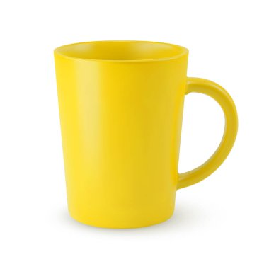 Sarı seramik kahve fincanı ya da Beyaz Arkaplanda Çay fincanı. Gölge Efekti ile Ayırılmış Mokup ve Tasarımınız için Boşluğu Kopyala