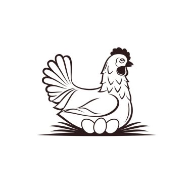 Hen 'in Tasarımı. Kart Posteri için Tek Renkli Kuş Dekoratif Tasarımı Beyaz Arkaplan Üzerine Duvar Sanat Dekorasyonu