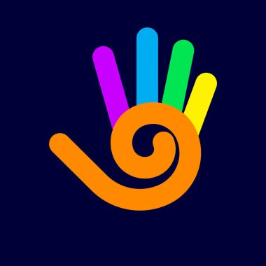 Beş Parmaklı Basit Renkli El ve Karanlık Arkaplanda Spiral Tasarım Elementi