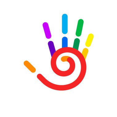 Beş Parmaklı Basit Renkli El ve Beyaz Arkaplanda Spiral Tasarım Elementi Simgesi