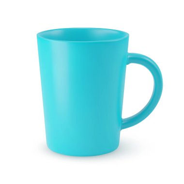 Boş Cyan Seramik Kahve fincanı ya da Beyaz Arkaplanda Çay fincanı. Gölge Efekti ile Ayırılmış Mokup ve Tasarımınız için Boşluğu Kopyala