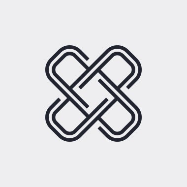 Cross Icon elementleri. İşletme İşletmeleri için Logo Şablonu Tasarımı. Soyut Birleştirilmiş Rakamlar Gri Arkaplanda İzole Edildi