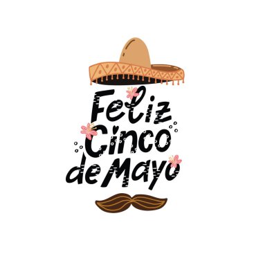 Feliz Cinco de Mayo. Mayıs 'ın kutlu olsun. Şirin vektör çizimi. El Mektubu