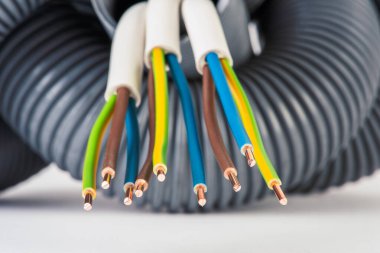Electric Cable with Corrugated Conduit Protective Pipe Close-up