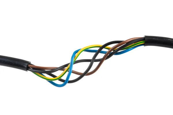 Kabel Elektrisk Strömkabel Koppar Isolerad Vit Bakgrund — Stockfoto