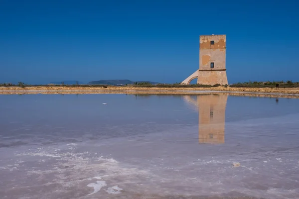 Lagoa Evoporação Sal Marsala Província Trapani Sicília — Fotografia de Stock