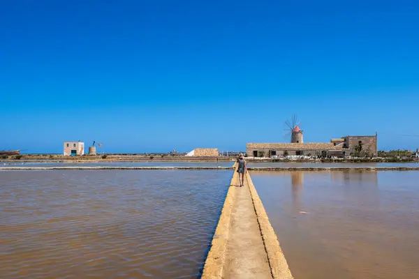 stock image Salt evoporation pond in Marsala, Trapani province, Sicily