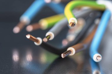 Makro görünüm, elektrik kurulum malzemesi, bakır kablo