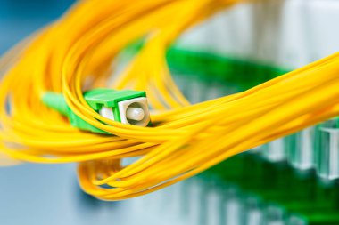 Networking Communication Center 'ın Yumuşak odaklı Bulanık Arkaplanlı Fiber Optik Bağlantısı ve Optik Dağıtım Çerçevesi