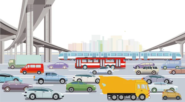 Motorway Express Train Bus Passenger Car Illustration — Vetor de Stock