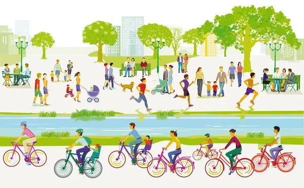 Deportes Recreación Parque Ciclistas Ilustración — Vector de stock