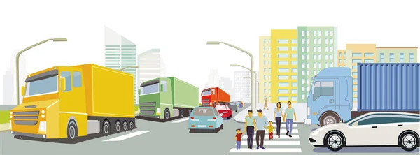 Camions Dans Ville Illustration — Image vectorielle
