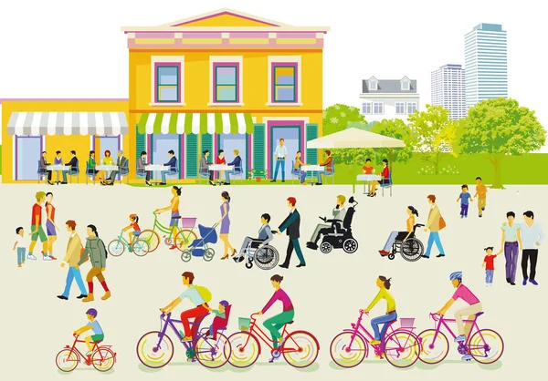 Pedestrians Disabled People City Park Illustration — Stock Vector