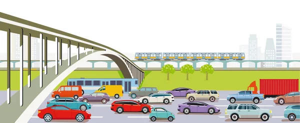 Motorway Express Train Bus Passenger Car Illustration — Image vectorielle