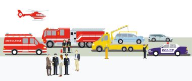 Araba kazası, beyaz arka planda izole edilmiş. Çizimler