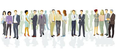 Beyaz arka planda izole edilmiş bir şekilde birlikte duran iş adamları