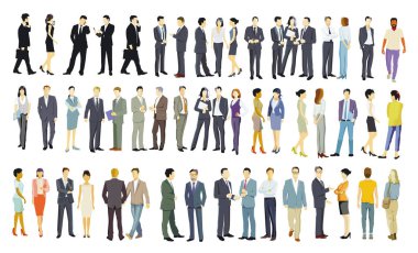 Beyaz arka planda izole edilmiş geniş bir grup insan. Resim, beyaz arkaplanda izole