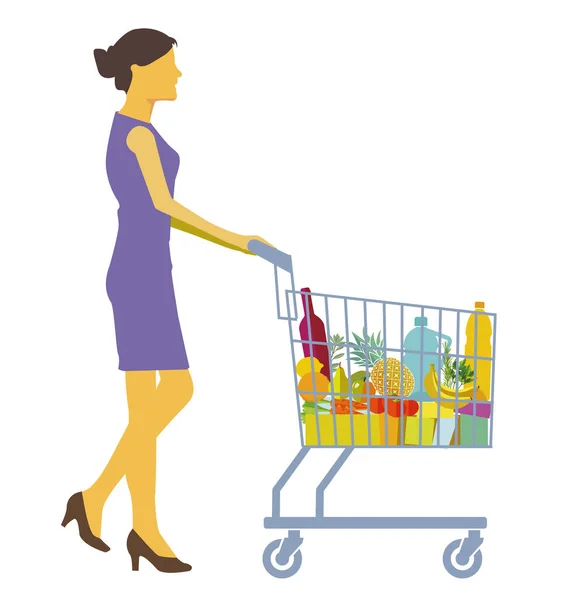 Illustration Woman Shopping Supermarket Isolated White — Stock Vector