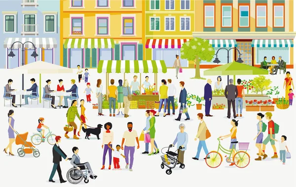 Residential Area City Weekly Market City Life Illustration — 图库矢量图片