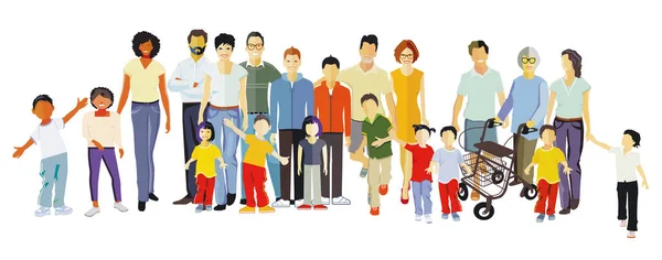 Groupe Familles Isolées Sur Fond Blanc Illustration — Image vectorielle