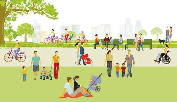 家族と公園でのレクリエーション イラスト — ストックベクタ