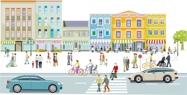 City Silhouette Suburbia Citizens Residential Area Illustration — Stock Vector