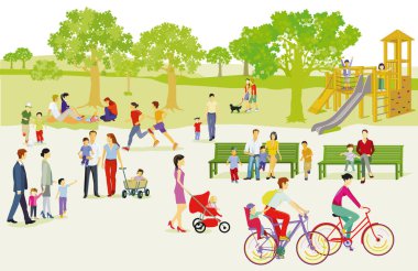 Ailelerle parkta eğlenmek, illüstrasyon