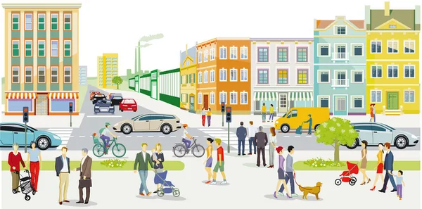 City Silhouette Suburbia Citizens Residential Area Illustration — Stock Vector