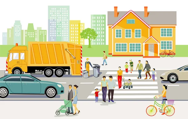 Силуэт Города Людьми Пешеходном Переходе Люди Жилом Районе Иллюстрация — стоковое фото