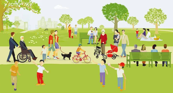 Families People Leisure Park Illustration — Stock vektor