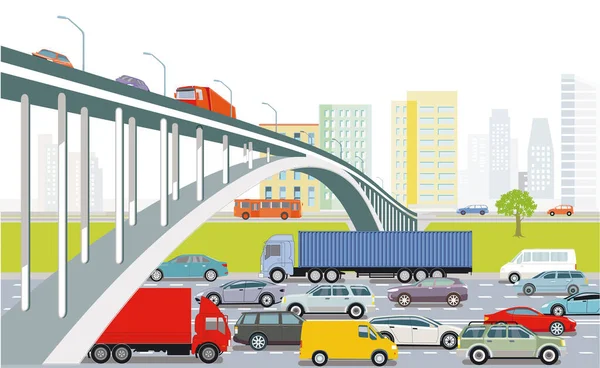 Auto Estrada Com Caminhão Carro Passageiros Ilustração — Vetor de Stock