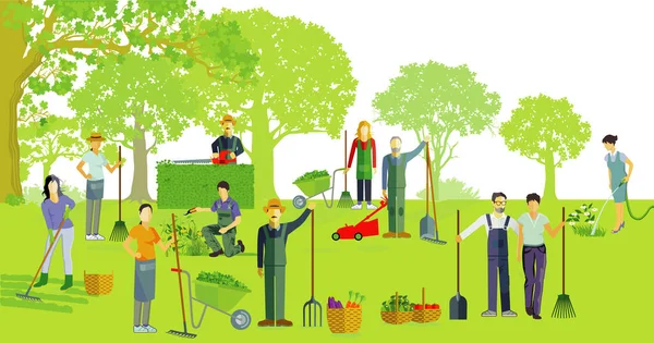 Csoport Kertészkedés Kertészkedés Együtt Illusztráció — Stock Fotó
